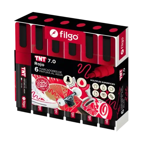 MARCADOR PINTURA AL AGUA TNT 7.0 ROJO X1 FILGO