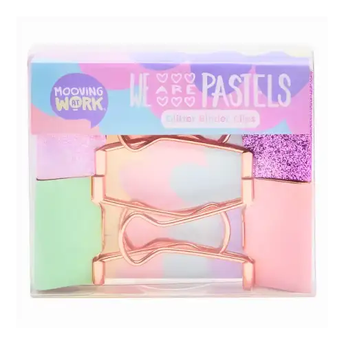 BINDER CLIPS MOOVING GLITTER PASTEL 32MM X4U