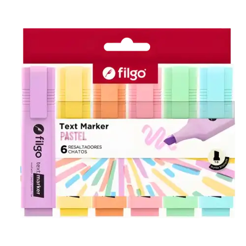 RESALTADOR TEXT MARKER PASTEL X6 ESTUCHE FILGO