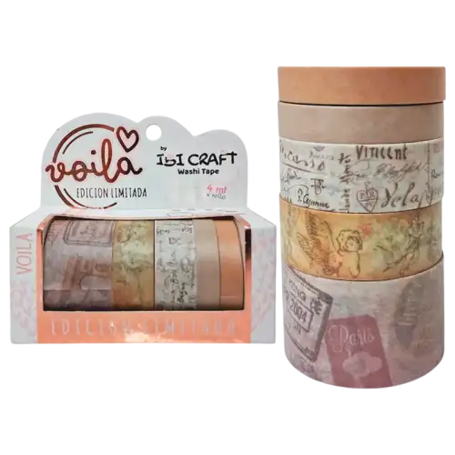 WASHI TAPE BOX 5 ROLLOS 4MT STAMP