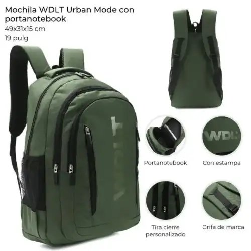MOCHILA URBANA C/PORTANOTEBOOK VERDE MILITAR