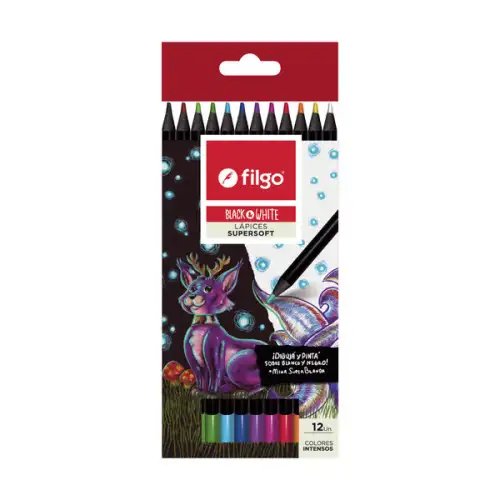 LAPICES DE COLORES BLACK & WHITE X12 LARGOS FILGO