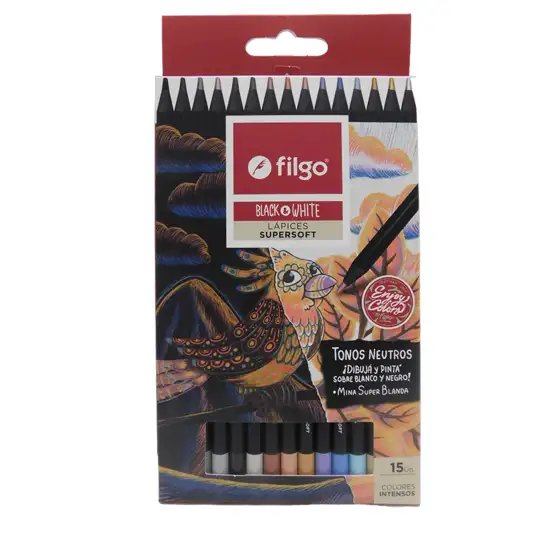 LAPICES DE COLORES BLACK Y WHITE NEUTRO X15 FILGO