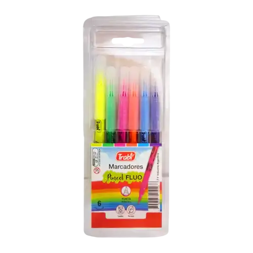 MARCADOR PINCEL FLUO X6 TRABI