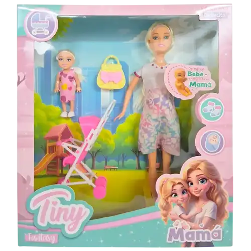 MUNIECA TINY MAMA EMBARAZADA MAS LOLA Y COCHESITO