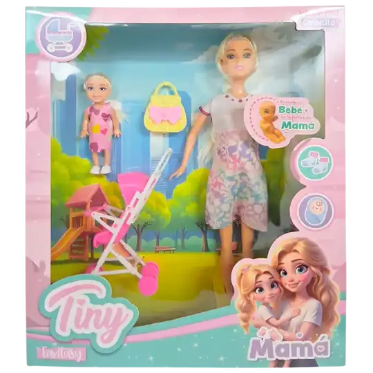 MUNIECA TINY MAMA EMBARAZADA MAS LOLA Y COCHESITO