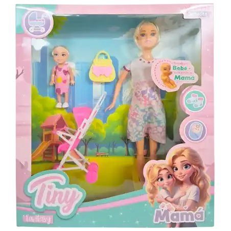 MUNIECA TINY MAMA EMBARAZADA MAS LOLA Y COCHESITO