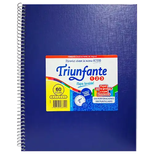 CUADERNO 21X27 ESP 60HR AZUL VINILICO TRIUNFAN