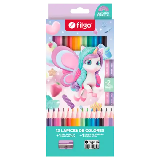LAPICES DE COLORES PINTO X12+2HB UNICORNIO FILGO