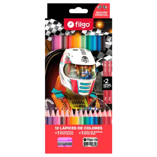 LAPICES DE COLORES PINTO X12+2HB RACER FILGO